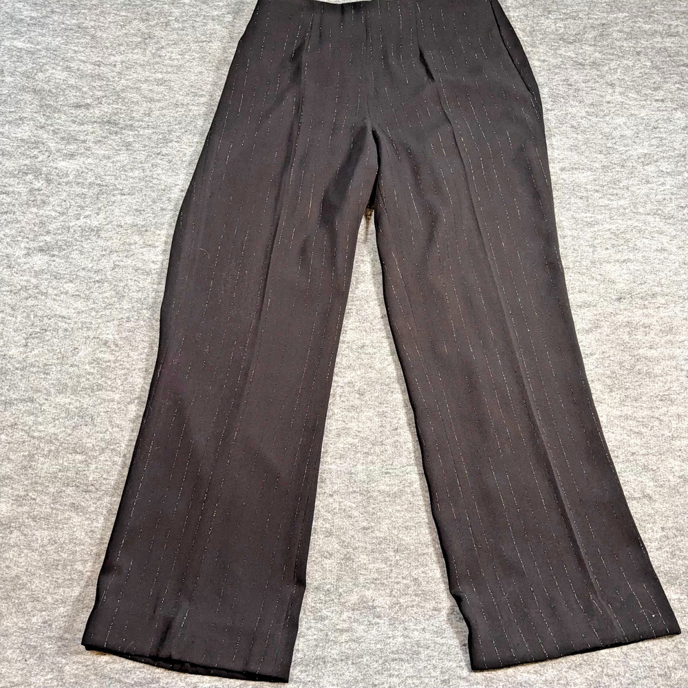 Solini Dress Pants Womens 10 Black Silver Pinstripe Crepe Lined USA 1980s 1990s